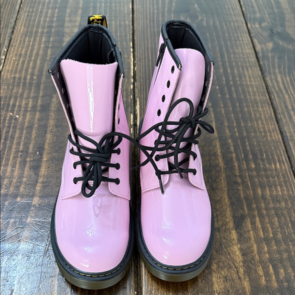 Dr Martens Pink Leather Lace-Up Boots